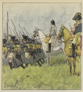 De Keizer aanschouwt zijn rekruten in de slag door after Louis Charles Bombled
