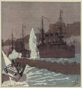 De Russische vloot wordt getorpedeerd door de Japanners door after Louis Charles Bombled