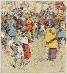 De menigte wacht op nieuws van de oorlog voor de Figi-Humpo door after Louis Charles Bombled