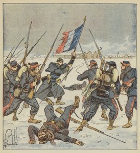 Kapitein Couturie van de mobiele troepen van Sarthe stormt met de vlag in de hand de aanval op Le Mée in door after Louis Charles Bombled