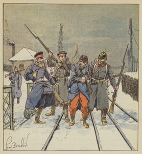 De fourrier Papot, gewond en gevangen genomen, wordt schandelijk geslagen door een Pruisische officier door after Louis Charles Bombled