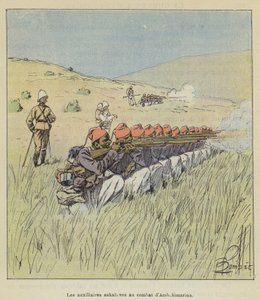 De Sakalava-hulpkrachten in de strijd bij Ambohimarina door after Louis Charles Bombled