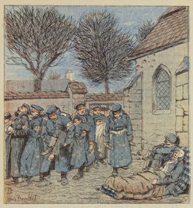 De gewonden in de binnenplaats van de pastorie van Lorcy