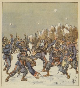 Soldaten van beide legers vechten met sneeuwballen op de ochtend van 11 januari door after Louis Charles Bombled