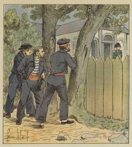 De soldaten van de Northumberland verbergen zich achter bomen om Bonaparte te zien door after Louis Charles Bombled