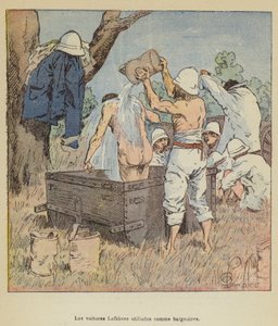 Lefebvre-wagens gebruikt als badkuipen door after Louis Charles Bombled