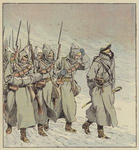 Gedwongen mars van de Russische infanterie in Mantsjoerije door after Louis Charles Bombled