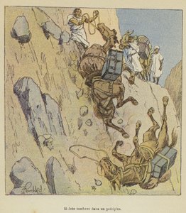 Muilezels die in een afgrond vallen door after Louis Charles Bombled