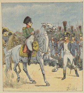 Napoleon aangesproken tijdens de parade door een luitenant door after Louis Charles Bombled