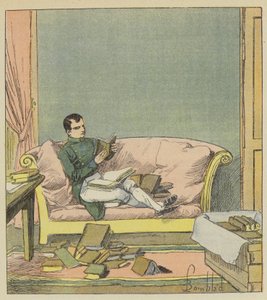 Napoleon bekijkt de boeken die hem net zijn gestuurd door after Louis Charles Bombled