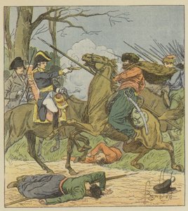 Napoleon verrast in Brienne door de Kozakken door after Louis Charles Bombled