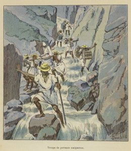 Groep Malagassische dragers door after Louis Charles Bombled