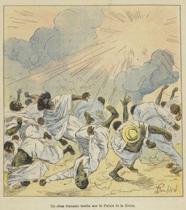 Een Franse granaat valt op het paleis van de koningin door after Louis Charles Bombled