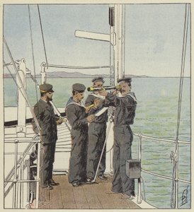 Japanse wachters houden de vloot van Port-Arthur in de gaten door after Louis Charles Bombled