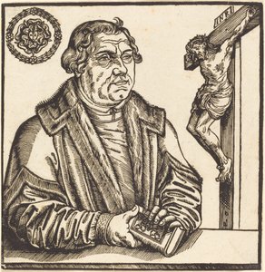 Maarten Luther, Halflengte naar Links met een Boek in zijn Handen door after Lucas Cranach the Younger