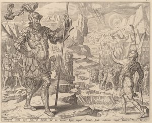 David Ontmoet Goliath door after Maerten van Heemskerck