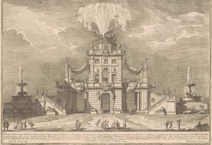 De tweede machine voor de Chinea van 1755: Een koninklijk jachthuis door after Paolo Posi Giuseppe Vasi