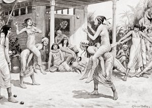 Jonge meisjes spelen bal in de vorm van een dans in het oude Egypte, uit Hutchinsons Geschiedenis van de Naties, pub.1915