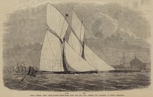 Zeilwedstrijd van de Koninklijke Londense Jachtclub, de Romp en de Julia passeren de Vlagboei bij North Woolwich door after Thomas Harrington Wilson