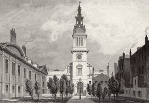 Christ Church en deel van Christs Hospital, 1831 door Thomas Hosmer after Shepherd