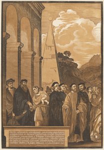 Presentatie van de Maagd in de Tempel (Linker Paneel) door after Titian John Baptist Jackson