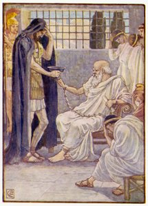 Hij dronk de inhoud alsof het een slok wijn was door after Walter Crane