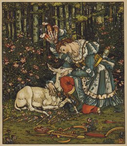 Prins Guerrier verzorgt het gewonde hert door after Walter Crane