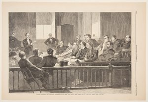 Juristen luisteren naar raad, Hooggerechtshof, New City Hall, New York door Winslow Homer