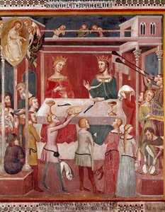 Hoe de Demon God vroeg om Job te beproeven in zijn voorspoedige tijd. Fresco door Bartolo di Fredi (of Manfredi De Battilori) (1330-1410) Collegiale de San Gimignano, Italië door also Manfredi de Battilori Bartolo di Fredi