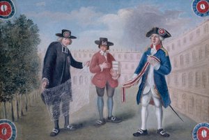 Frans: Aux trois ordres. Teken van een hanenkamhandelaar in het Palais-Royal. Palais-Royal, 1e arrondissement, Parijs door anonymous 