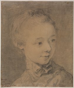 Hoofd van een jong meisje naar rechts draaiend door attributed to François Hubert Drouais