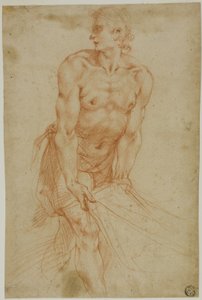 Man trekt aan laken: Studie voor de Graflegging [Sacristie van de Certosa di San Martino, Napels, 1596].