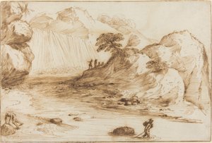Landschap met een Waterval door called Guercino Giovanni Francesco Barbieri