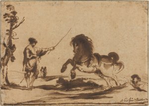Landschap met het Temmen van een Paard door called Guercino Giovanni Francesco Barbieri