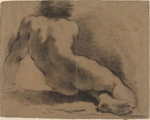 Zittende Naakte Jongen van Achteren Gezien door called Guercino Giovanni Francesco Barbieri