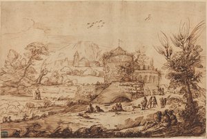 Landschap met Fort en Rivier door called Guercino after Giovanni Francesco Barbieri