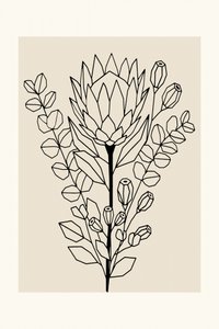 Minimalistische protea en eucalyptus