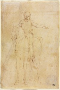 Gepantserde figuur te paard door circle of Vittore Carpaccio