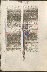 Blad uit een Latijnse Bijbel: Initiaal P met St. Paulus die een Zwaard Vasthoudt (St. Paulus