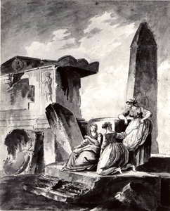 Drie jonge meisjes bij ruïnes, ca. 1790 door copy after Hubert Robert.