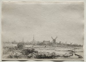Kopie van Uitzicht op Amsterdam vanuit het Noordwesten door copy after Rembrandt van Rijn
