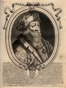 Portret van Clotaire I (497 - 561), Koning van Neustrië en Koning van de Franken - Gravure uit 