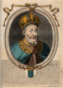 Portret van Karel II de Kale (823-877), koning van Frankrijk. Gravure uit 