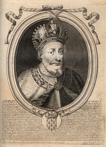 Portret van Karel II de Kale (823 - 877), Koning van Frankrijk - Karel II (823-77) de Kale - gravure uit 