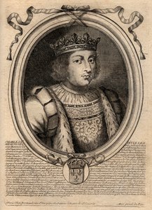 Portret van Karel V de Wijze (1338 - 1380) - Karel V de Wijze of Karel V de Wijze, koning van Frankrijk uit het Huis van Valois - gravure uit 