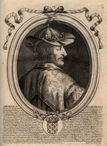 Portret van Chilperik II (ca. 670 - 721), Koning van Neustrië - Gravure uit 