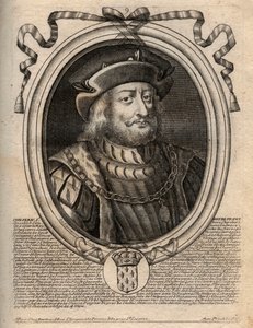 Portret van Chilperik I (539-584), koning van Neustrië - gravure uit 