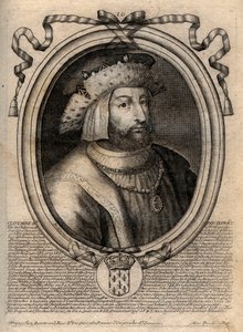 Portret van Clotaire II (584 - 628), koning van Neustrië en koning van de Franken - gravure uit 