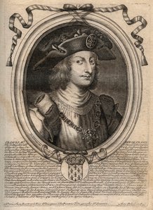 Portret van Clovis II, koning van de Franken (ca. 633-657) - gravure uit 
