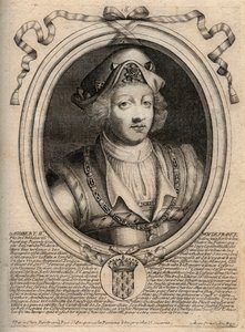 Portret van Dagobert II, Koning van de Franken van 711 tot 716 - Gravure uit 